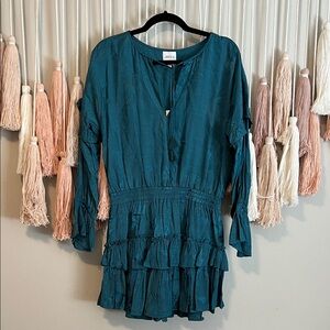 MISA Teal Tiered Ruffle Tunic Dress size xs NWT